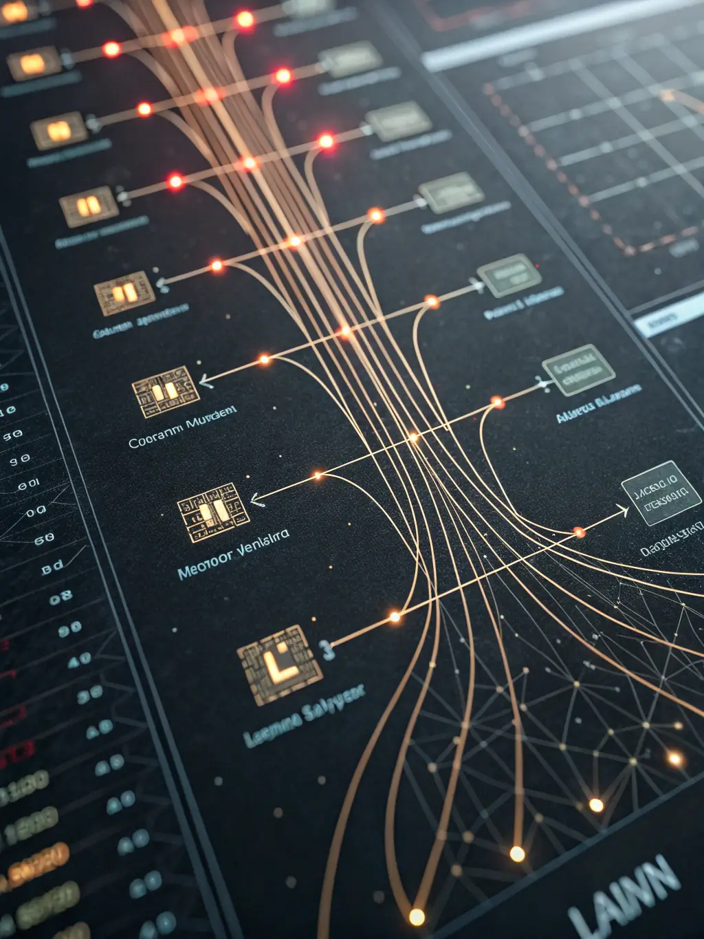 A detailed image showcasing the architecture of a neural network, emphasizing its layers and connections, used to represent the AI module.