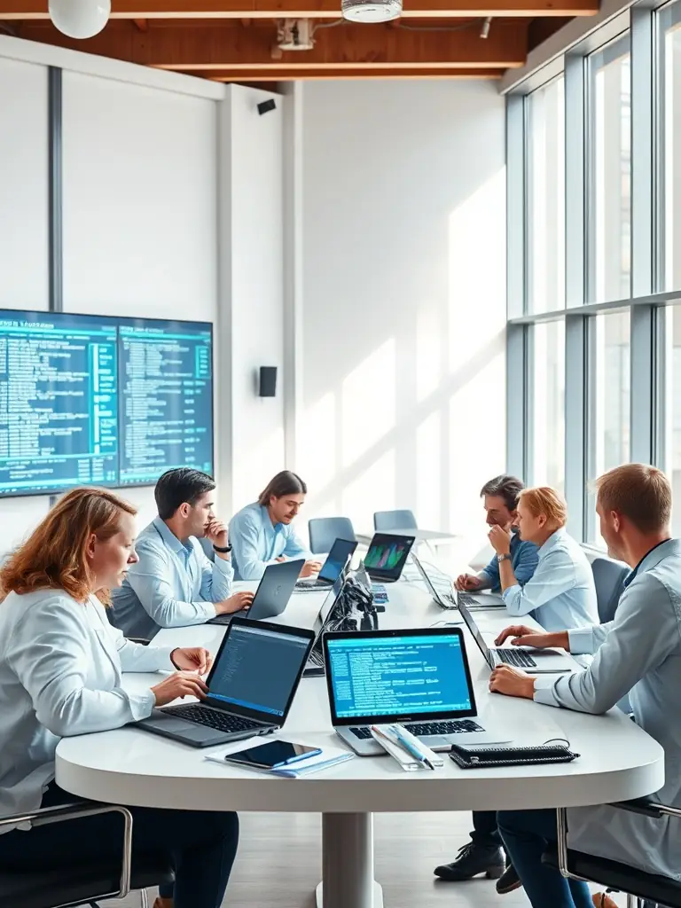 An image of a data science team collaborating on a project, using various tools and techniques, used to represent the Data Science module.