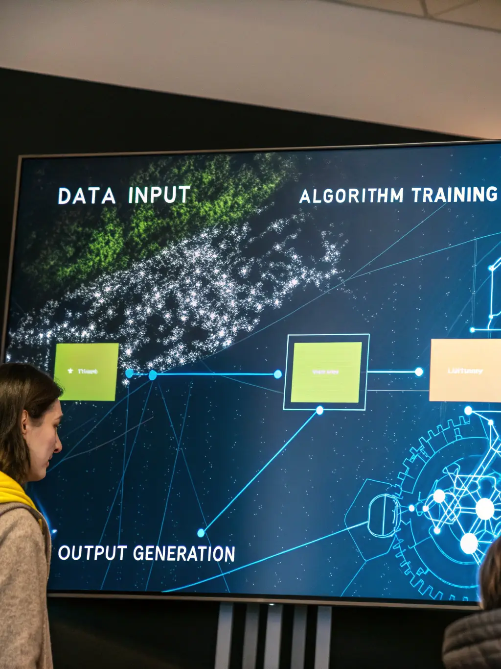 A visual representation of a machine learning pipeline, from data collection and preprocessing to model training and evaluation, used to represent the ML module.