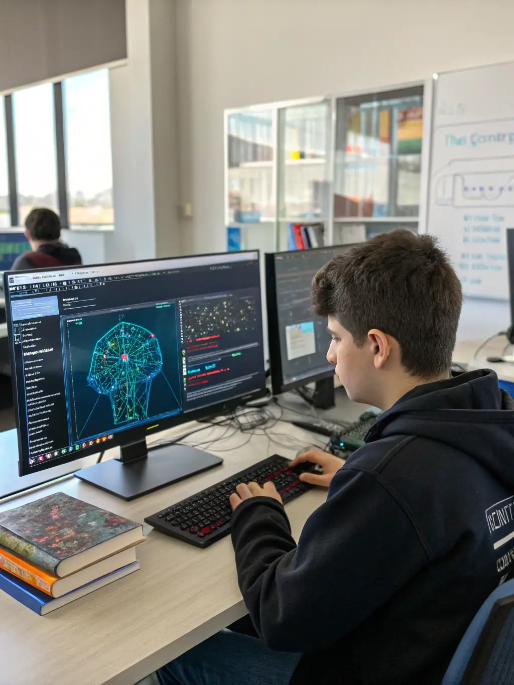 A student successfully deploying an AI model in a real-world application, showcasing the practical skills gained.